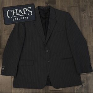 Chaps Sports Coat Jacket Blazer Mens Size 48L 100% Wool Dark Grey Pinstripe Suit